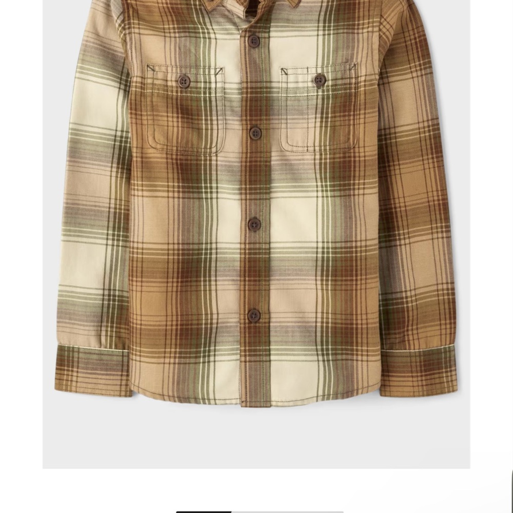 🌹New The Children's Place Green and Brown Button Down Shirt Plaid